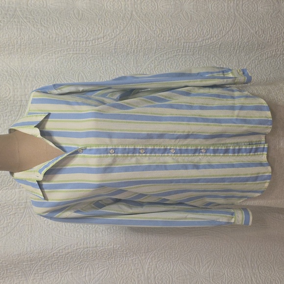Appleseed's Pastel Blue and Light Green Striped Top Shirt Business Casual Womens - Picture 5 of 9